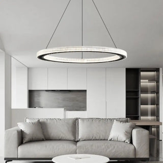 ZOWALA - LED Black Acrylic Ring Adjustable Living Room Chandelier Image - 3