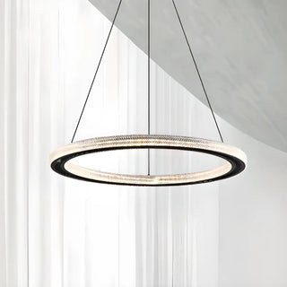 ZOWALA - LED Black Acrylic Ring Adjustable Living Room Chandelier Image - 7