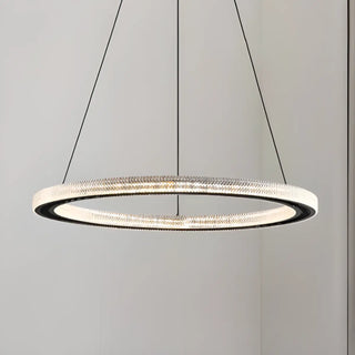 ZOWALA - LED Black Acrylic Ring Adjustable Living Room Chandelier Image - 8