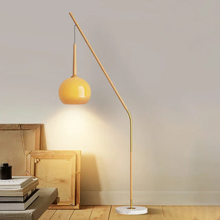 ZOWALA - Modern Angled Amber Globe Walnut Metal Floor Lamp Image - 2