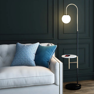 Modern Globe and Arc Metal Floor Lamp with Side Table Zawala Image - 1