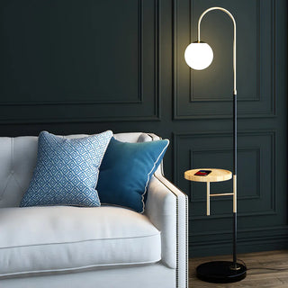 Modern Globe and Arc Metal Floor Lamp with Side Table Zawala Image - 2