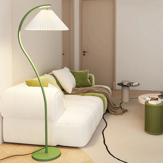 ZOWALA - Contemporary Pleated Shade Green Curved Floor Lamp Image - 4