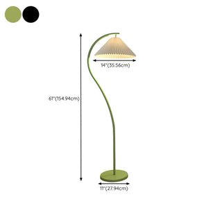 ZOWALA - Contemporary Pleated Shade Green Curved Floor Lamp #size