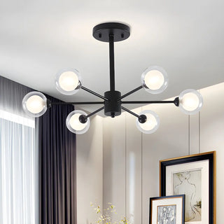 ZOWALA - Modern Black Large Metal Burst Bedroom Globe Chandelier Image - 2