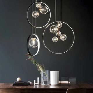 Black Circle Clear Glass Ball Dining Room Chandelier Image - 1