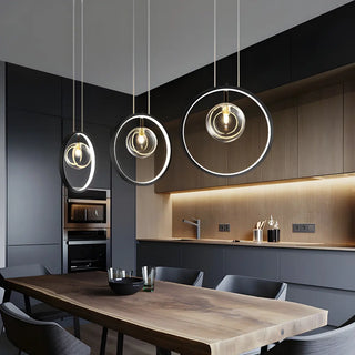 Black Circle Clear Glass Ball Dining Room Chandelier Image - 2