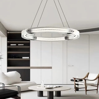 ZOWALA - Black Circle Frosted Glass LED Living Room Chandelier Image - 2