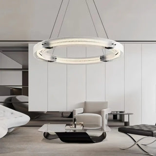ZOWALA - Black Circle Frosted Glass LED Living Room Chandelier Image - 3