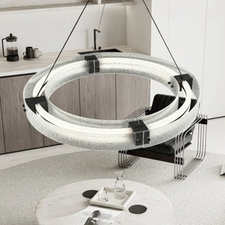 ZOWALA - Black Circle Frosted Glass LED Living Room Chandelier Image - 4