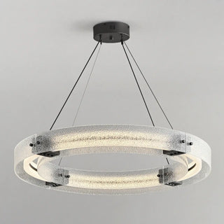 ZOWALA - Black Circle Frosted Glass LED Living Room Chandelier Image - 9