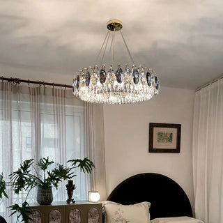 ZOWALA - Crystal Gray Circle Adjustable Height Bedroom Chandelier Image - 1