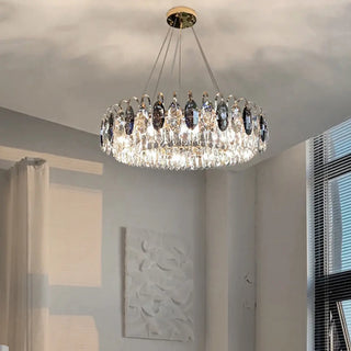 ZOWALA - Crystal Gray Circle Adjustable Height Bedroom Chandelier Image - 2