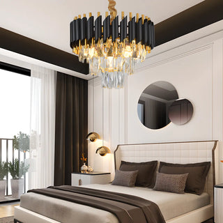 ZOWALA - Modern Black Clear Crystal Tiered Chandelier Image - 1