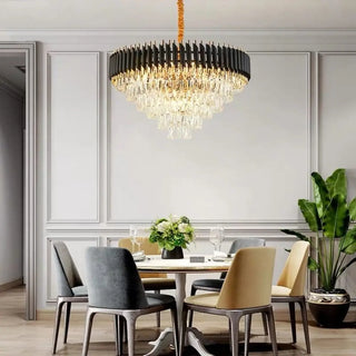 ZOWALA - Modern Black Clear Crystal Tiered Chandelier Image - 2