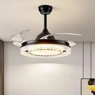 Simple Black Round Crystal Ceiling Fan with LED Light Zawala Image - 2