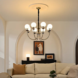 White Ball Black Curve Arm Up Living Room Chandelier Image - 1