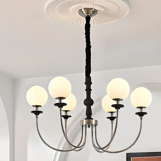 White Ball Black Curve Arm Up Living Room Chandelier Image - 12