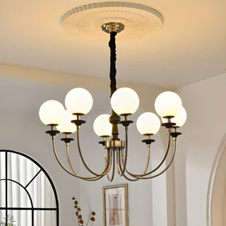 White Ball Black Curve Arm Up Living Room Chandelier Image - 3