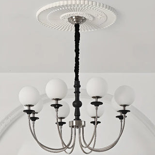 White Ball Black Curve Arm Up Living Room Chandelier Image - 4