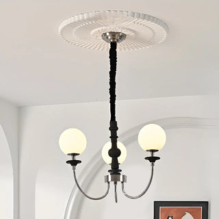 White Ball Black Curve Arm Up Living Room Chandelier Image - 5