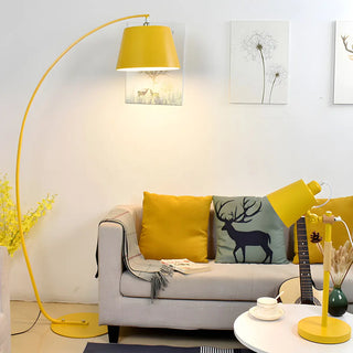 Sleek Yellow Drum Modern Arch Metal LED Floor Light Zawala Image - 3