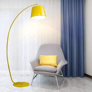 Sleek Yellow Drum Modern Arch Metal LED Floor Light Zawala Image - 4