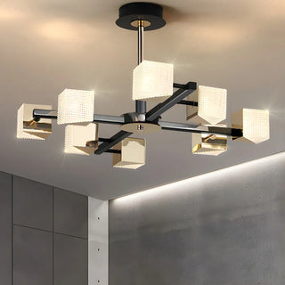 Acrylic Cube LED Black Metal Living Room Chandelier Image - 1