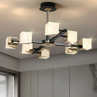 Acrylic Cube LED Black Metal Living Room Chandelier Image - 2