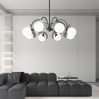 ZOWALA - Modern Living Room 8-Light Black Metal Ball Glass Chandelier Image - 1