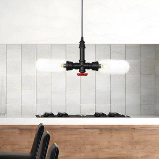 ZOWALA - Black Pipe 2-Light Kitchen LED Edison Bulb Chandelier Image - 1