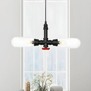 ZOWALA - Black Pipe 2-Light Kitchen LED Edison Bulb Chandelier Image - 2