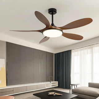 Remote Simple 5 Blade Wood LED Ceiling Fan with Light Zawala Image - 1