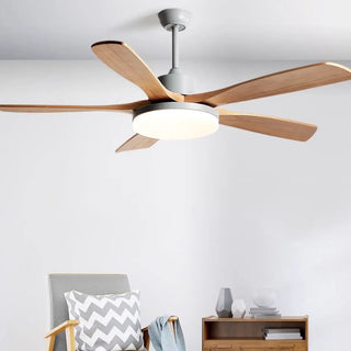 Remote Modern Simple 5 Wood Blades Ceiling Fan Light Zawala Image - 3