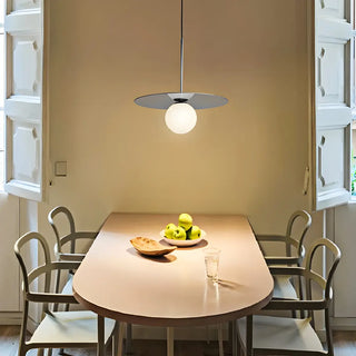 Modern Circular Disc White Globe Dining Room Pendant Ligh Image - 3