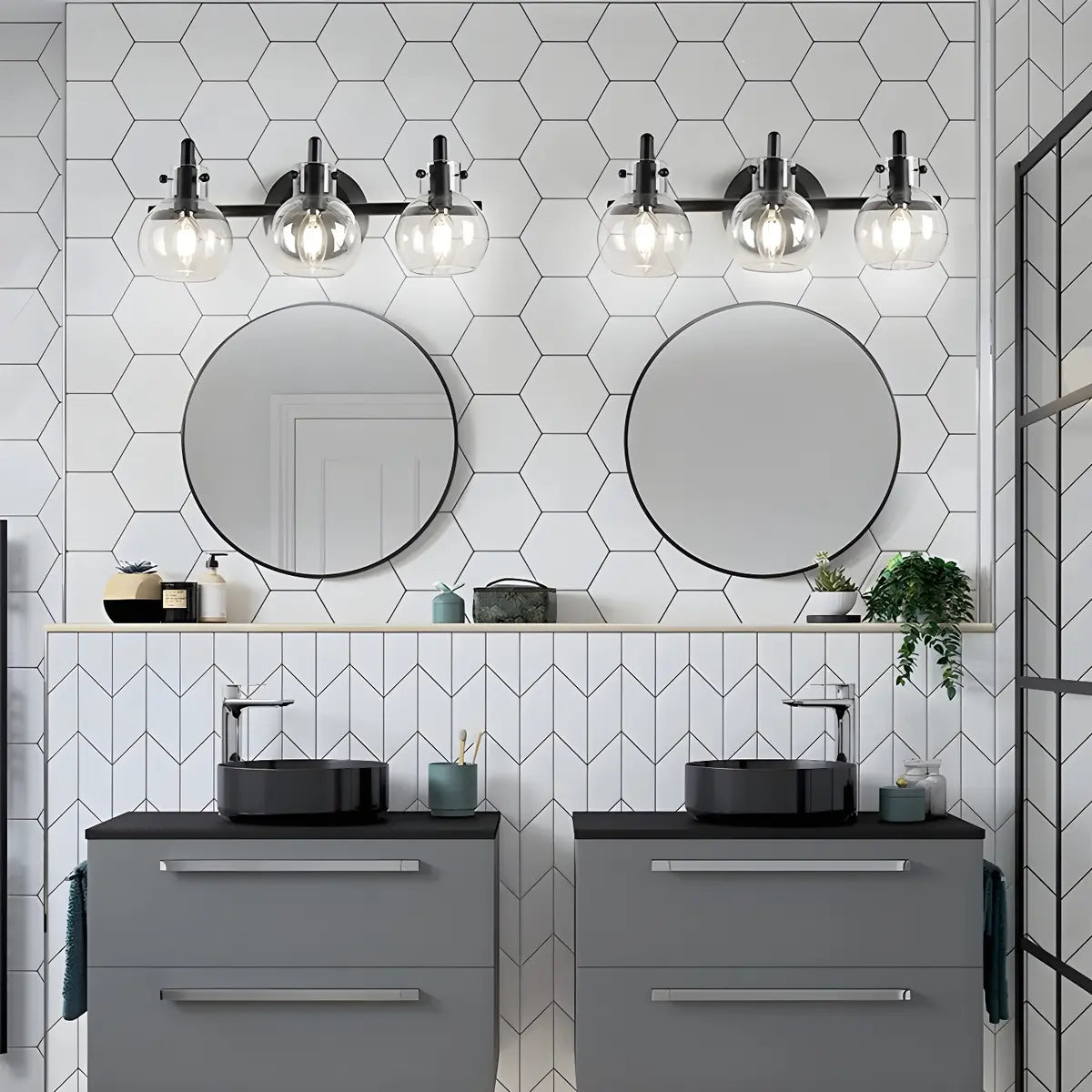 Glass Dome Black Metal Vanity Light