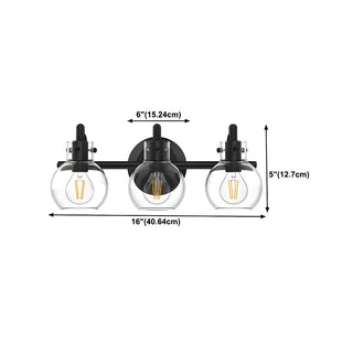 Simple Clear Glass Globe Black 3-Bulb Wall Vanity Light Zawala #size