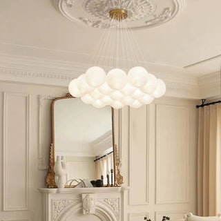 Bedroom White Glass Adjustable Height Bubble Chandelier Image - 1