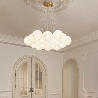 Bedroom White Glass Adjustable Height Bubble Chandelier Image - 2