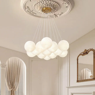 Bedroom White Glass Adjustable Height Bubble Chandelier Image - 3