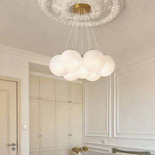 Bedroom White Glass Adjustable Height Bubble Chandelier Image - 4