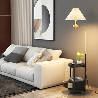 Modern Cone and Gold Floor Lamp with Storage Shelf Zawala Image - 1