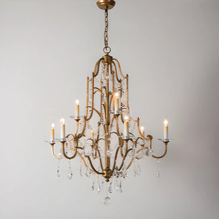 ZOWALA - Crystal Gold Metal Candelabra Chain Foyer Chandelier Image - 7