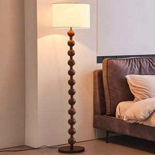 ZOWALA - Modern Fabric Cylinder Walnut Floor Lamp Image - 1