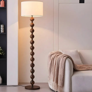 ZOWALA - Modern Fabric Cylinder Walnut Floor Lamp Image - 2