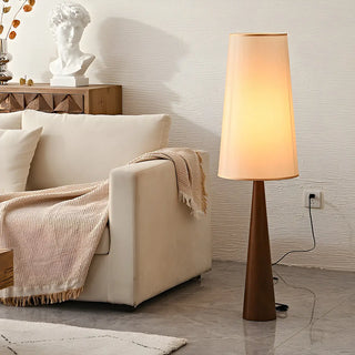 Modern Tapered Wooden Base Floor Lamp with Fabric Shade Zawala Image - 1
