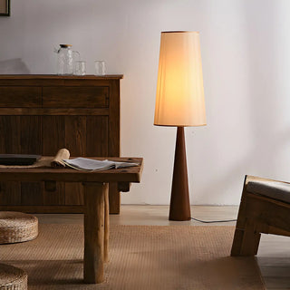 Modern Tapered Wooden Base Floor Lamp with Fabric Shade Zawala Image - 2