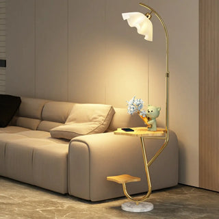 Modern Floral Adjustable Floor Lamp with Shelves Zawala Image - 2