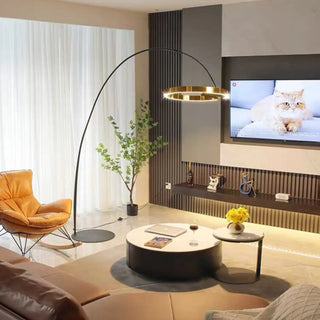 Elegant Aluminum Arc Gold Circular LED Floor Lamp Zawala Image - 1
