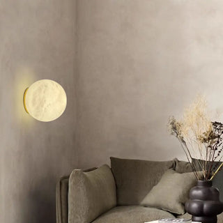 Art Deco Gold Base White Alabaster Moon Wall Sconce Zawala Image - 2